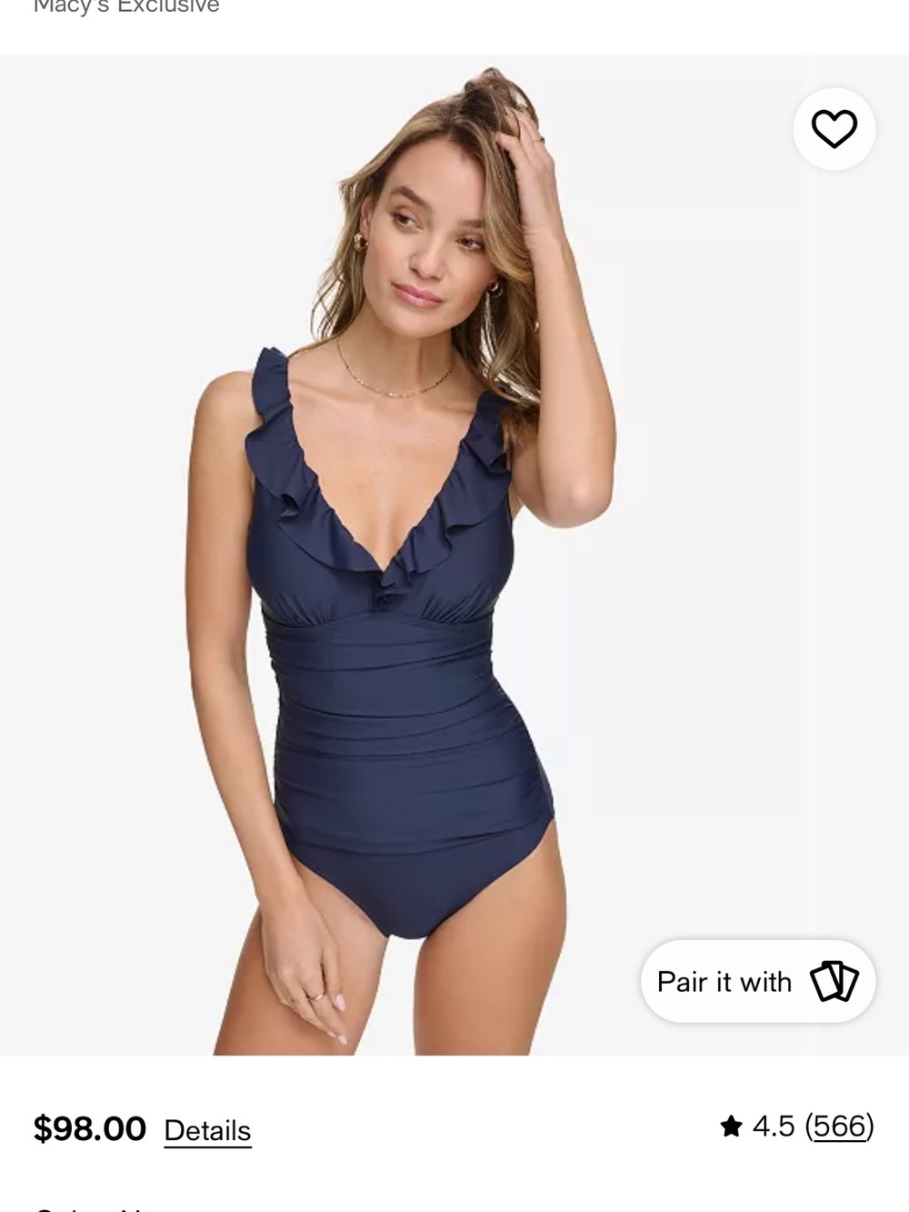 DKNY Women's Ruffle Plunge Underwire Tummy Control One-Piece Swimsuit